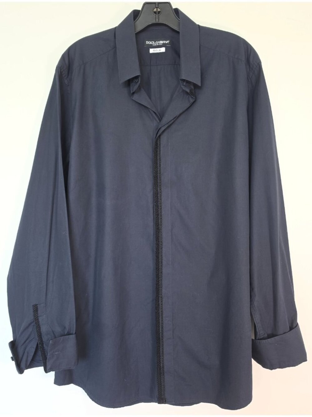 Dolce & Gabbana GOLD Men's Black Shirt 17 43 Braided Trim Cotton Italy